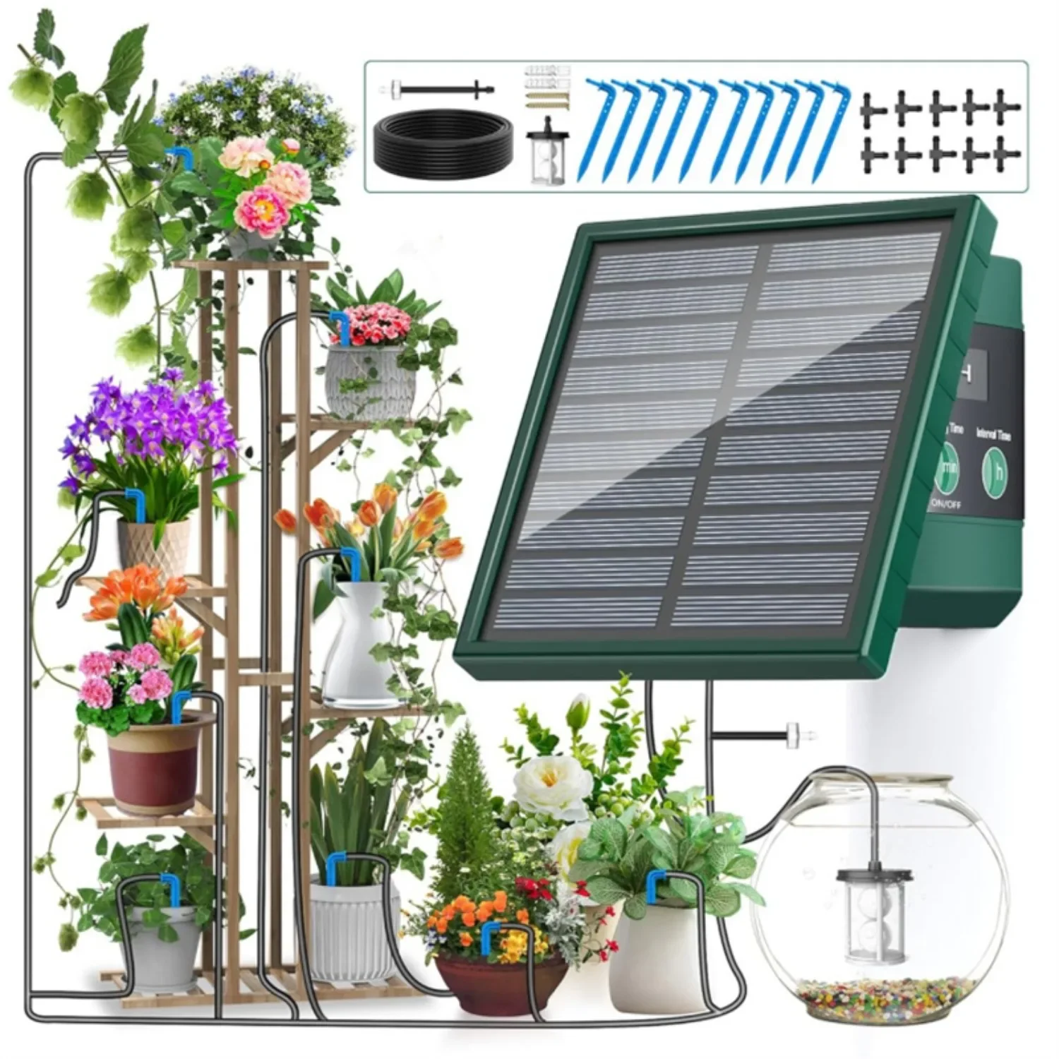 Système d’irrigation goutte-à-goutte solaire automatique, pour jardin, balcon, bricolage, tuyau d’arrosage