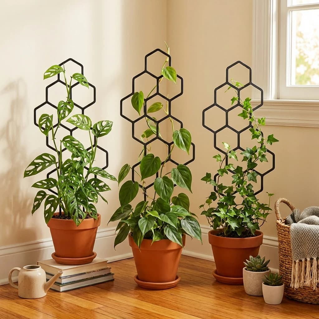 2 treillis pour plantes en forme de nid d’abeille, support en plastique antirouille pour plantes en pot et fleurs, cadre d’escalade pour jardin intérieur et extérieur